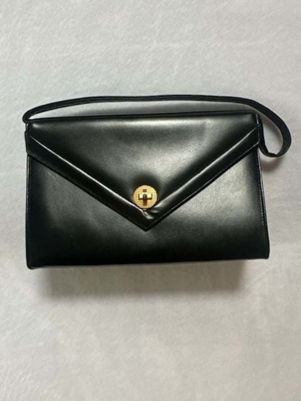 Hilco Vintage Black Leather Envelope Clutch Bag with Wrist Strap